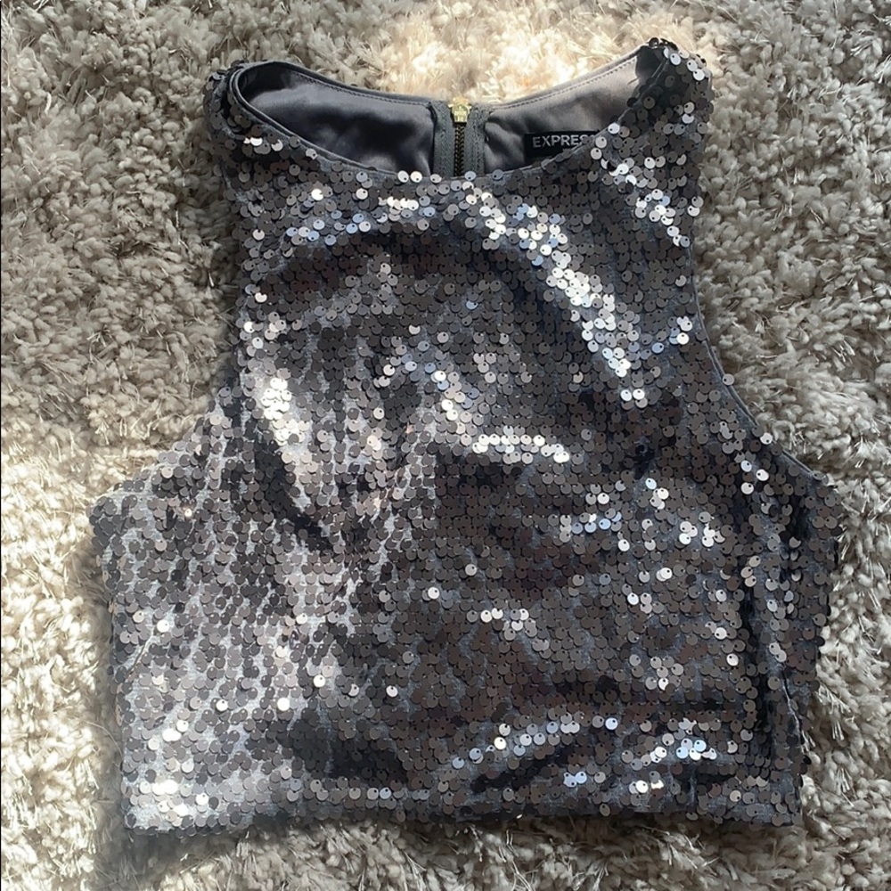 Express Sequin Zippered Crop Top